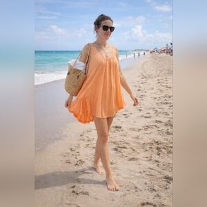 We The Free Size M Lightweight Orange Flowy Beach Cover-Up